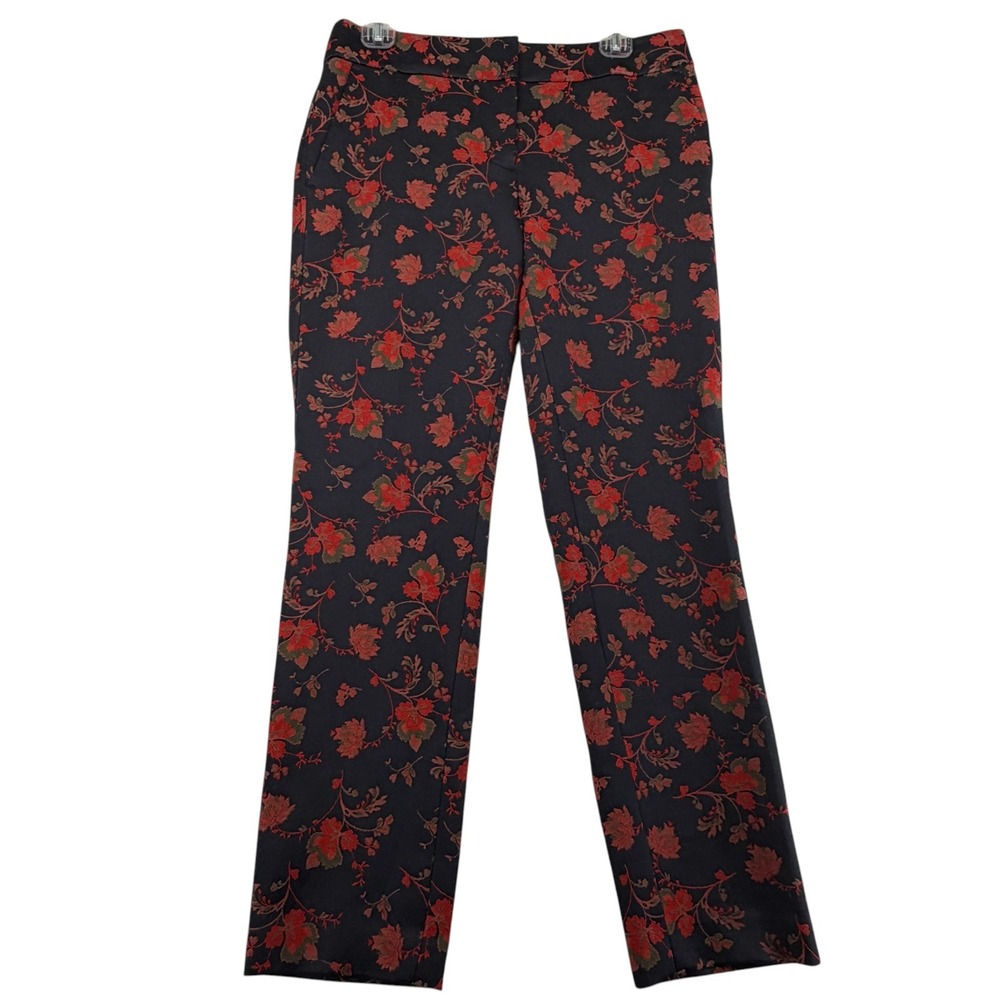 Loft Marisa Tapestry Floral Brocade Ankle Straight Trousers Women 2 Black Red